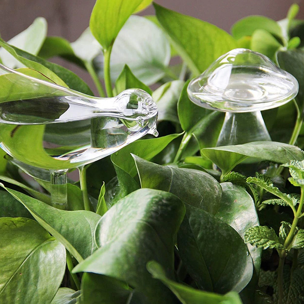 2pcs Glass Mushroom Automatic Watering Insert Glass Clear Self-watering Device