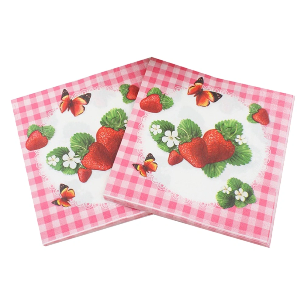 20 Sheets Creative Strawberry Printing Napkin Disposable Paper Napkins Party Supplies for Party Banquet Daily Use