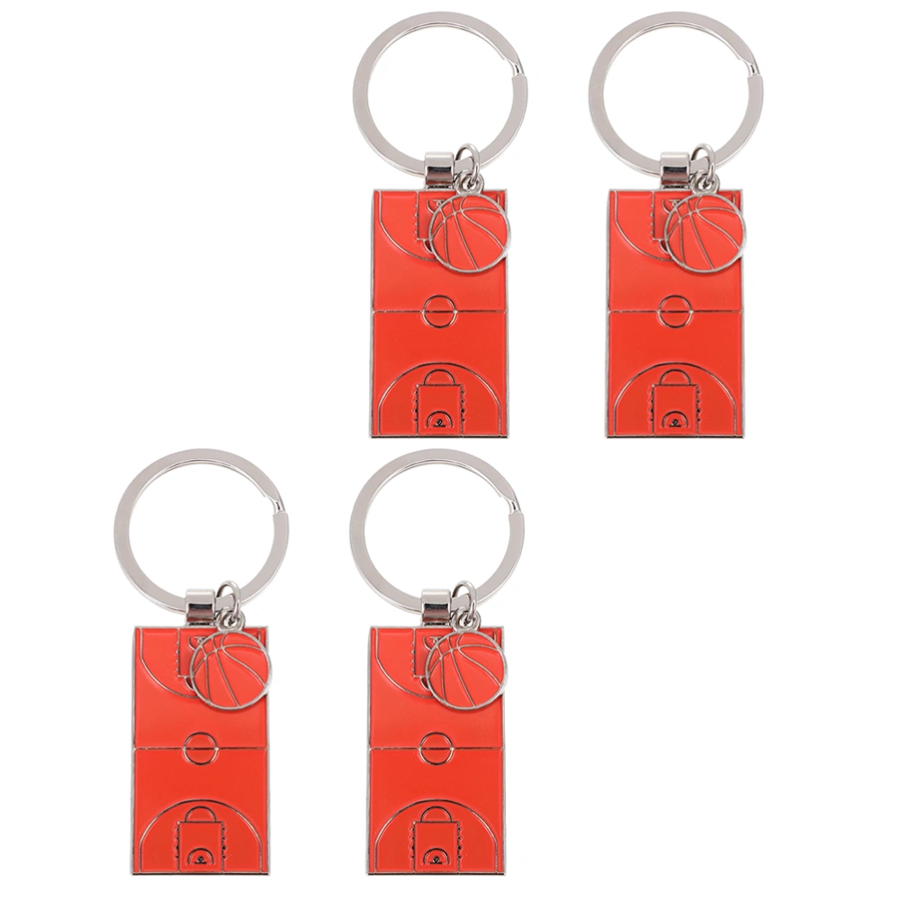 4Pcs Sports Style Key Chain Basketball Court Pendant Bag Hanging Ornament