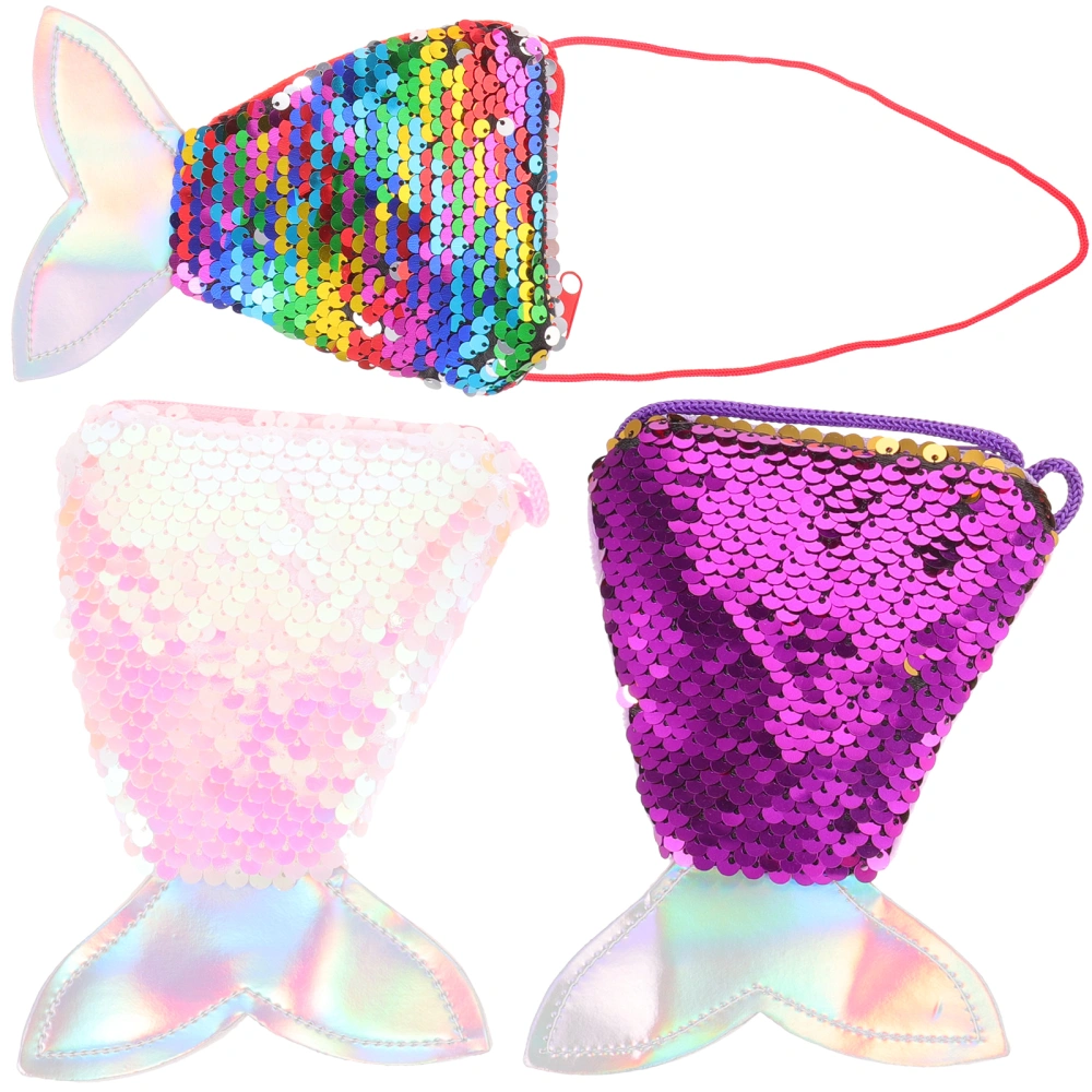 3pcs Portable Purse Mini Crossbody Bags Kids Sequin Purse Mermaid Tail Purse