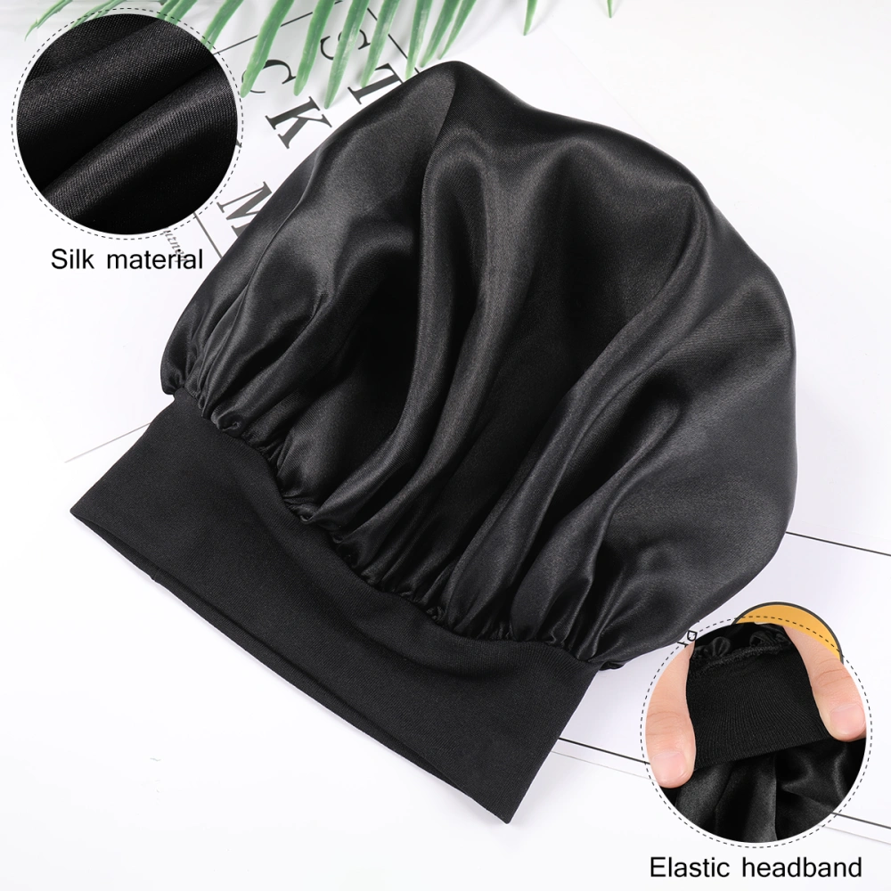 SUPVOX Wide Side Sleeping Hat High Resilience Nightcap Long Hair Bonnet Sleeping Women Men Unisex (Black, 56-58cm)