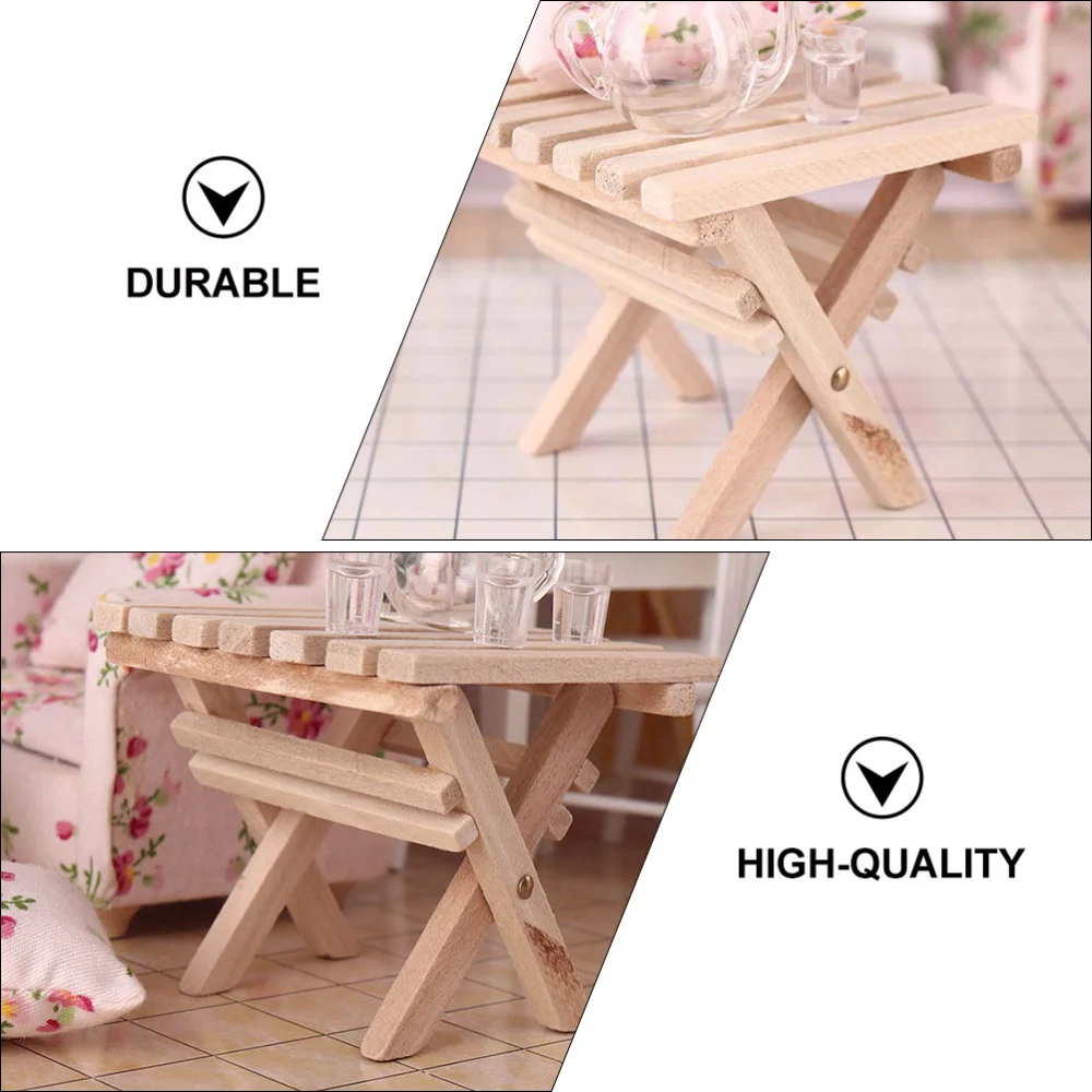 2Pcs Miniature Folding Table Models Creative Wooden Mini Table Mini House Decor