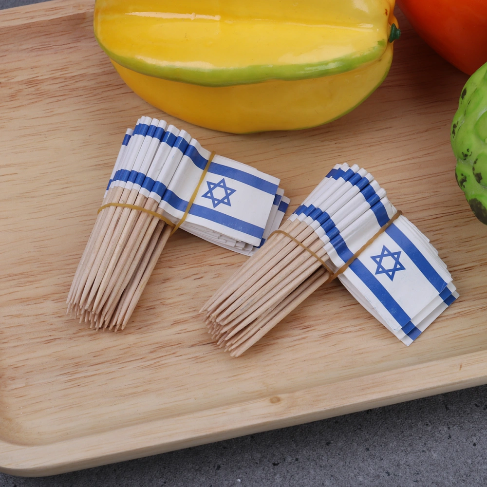 100pcs Flag Picks Israel Flag Food Toothpicks Party Accessory 3.5 x 2.5 x 6.5 CM