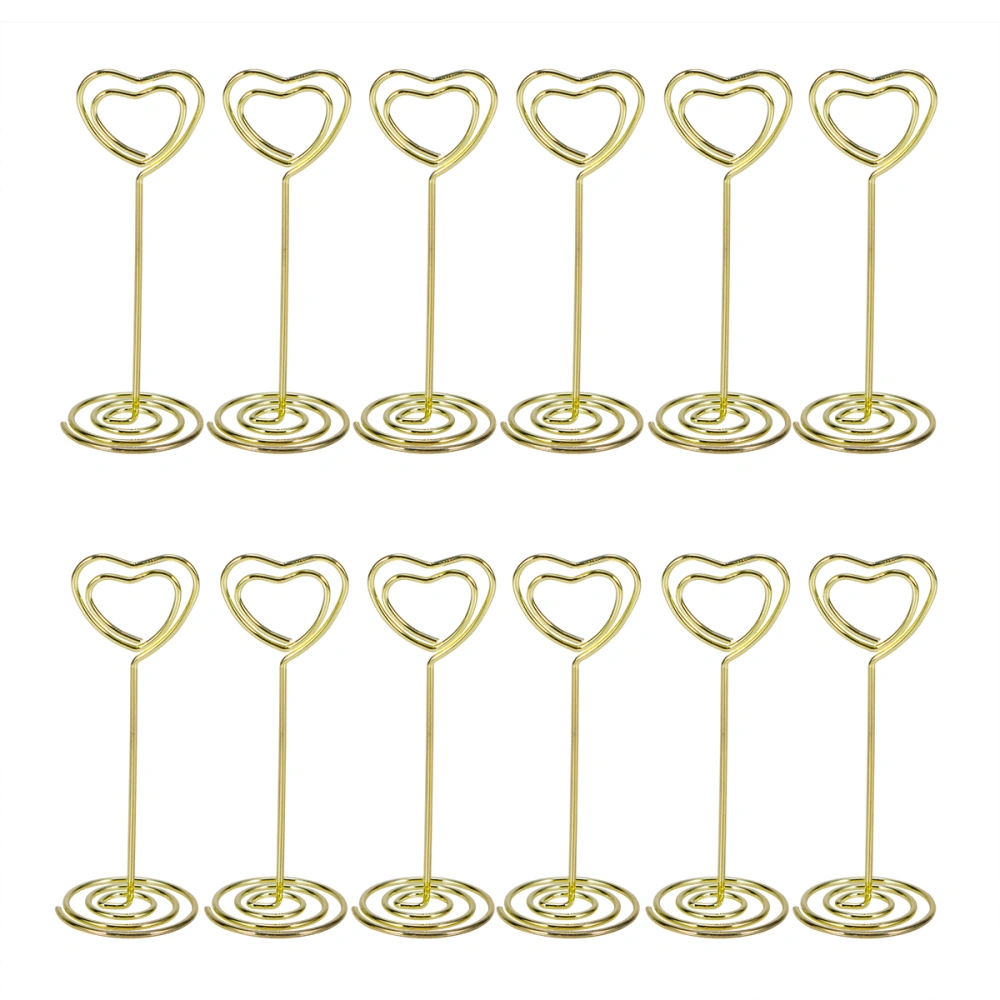 12 Pcs Golden Heart Shape Photo Holder Stands Table Number Holders Place Paper Menu Clips for Weddings