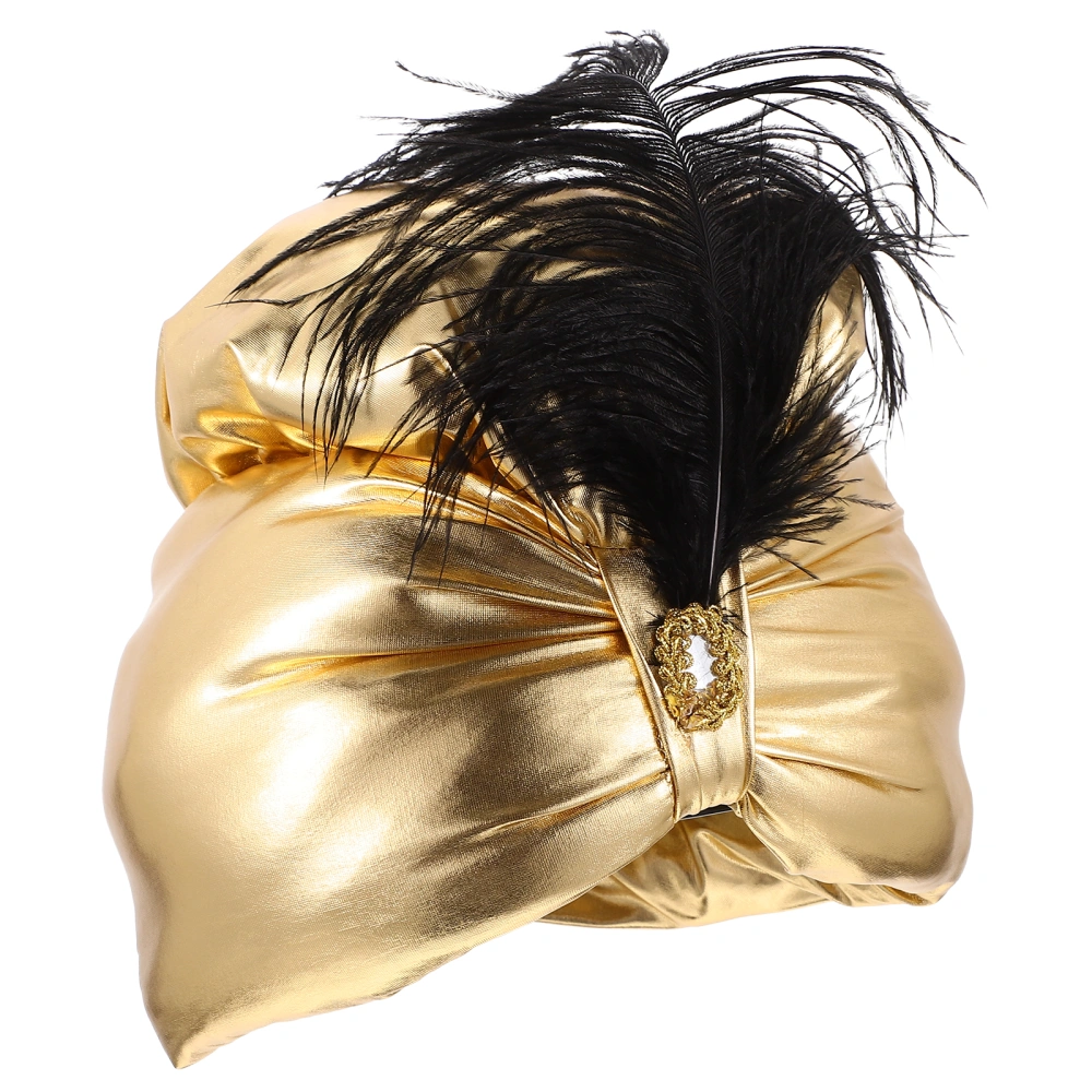 Exquisite Arabian Style Masquerade Hat Halloween Party Plume Hat (Golden)