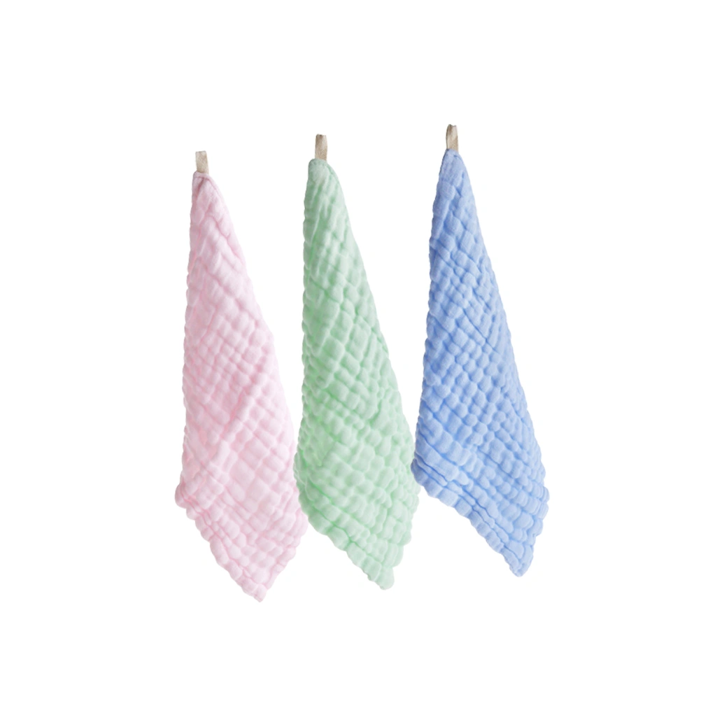 3Pcs Baby Face Washing Small Towel Kids Kerchief Water Absorption Saliva Wiper Towel (Green, Blue, Pink)