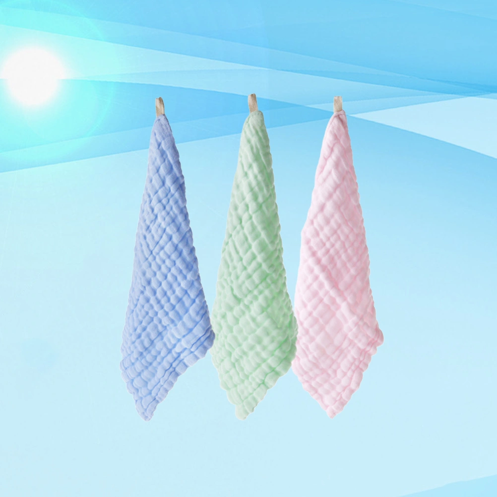3Pcs Baby Face Washing Small Towel Kids Kerchief Water Absorption Saliva Wiper Towel (Green, Blue, Pink)
