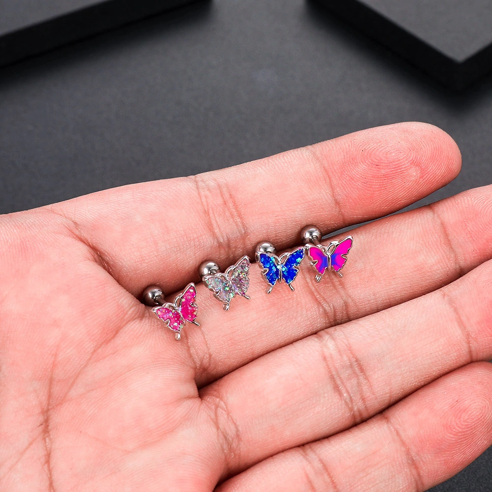 Oil Dripping Butterfly Ear Bone Stud Earrings Piercing Jewelry