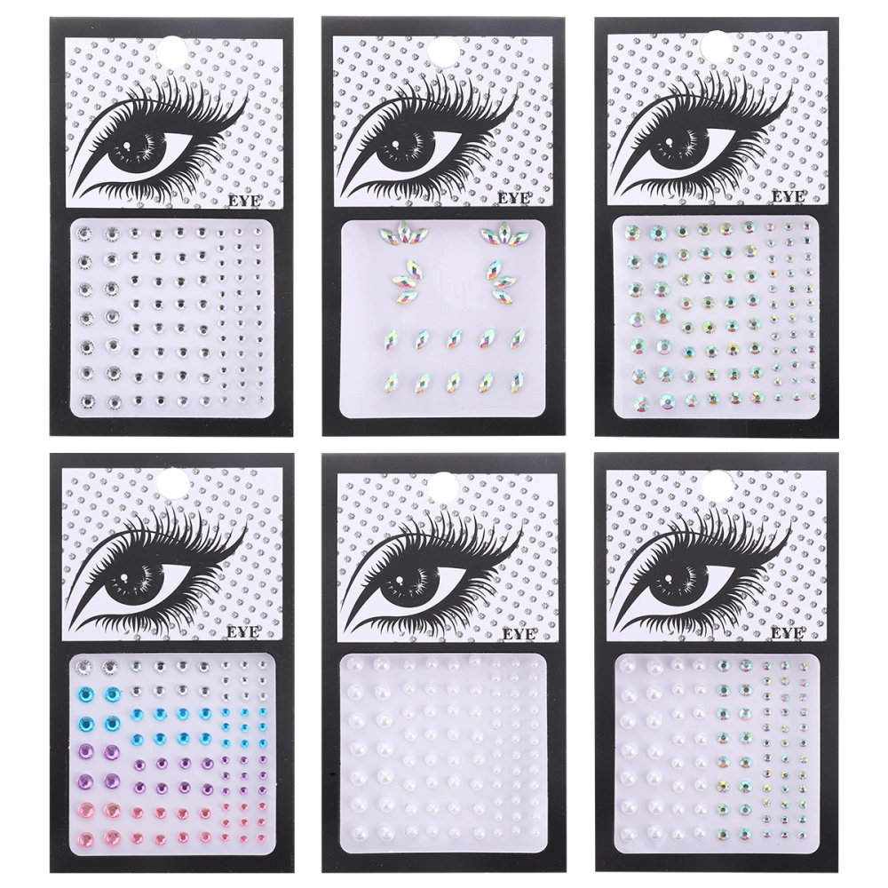 6 Sheets Eye Face Gems Glitter Stickers Face Jewels Rhinestone Make-up Accessory