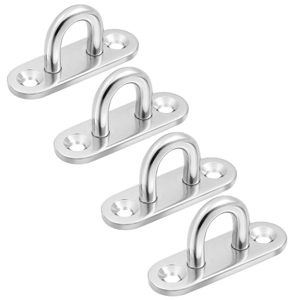 OUNONA 4 Pcs Stainless Steel Ring Hook Oblong Pad Eye Plate U-shaped Hook Screws Mount Hanger