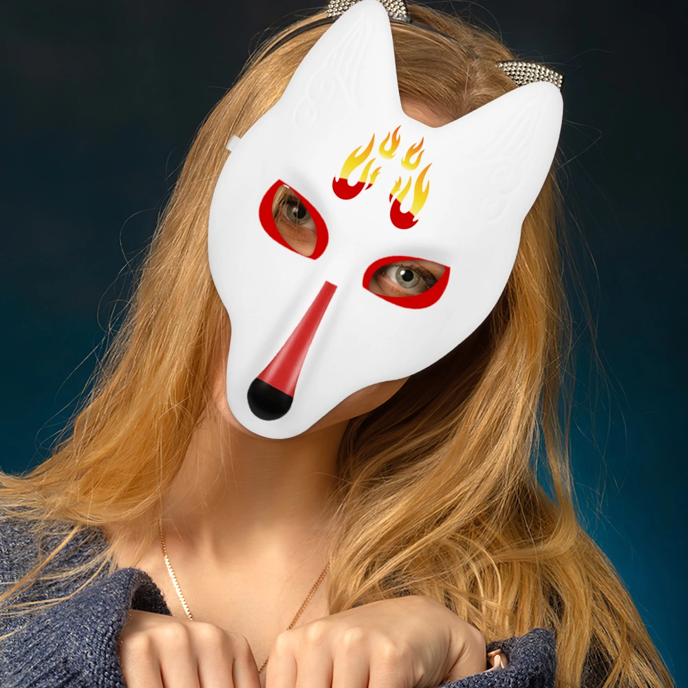 White Blank Mask Fox Mask Hand Painted Japanese Style DIY Craft Mask for Halloween Masquerade Costume Cosplay