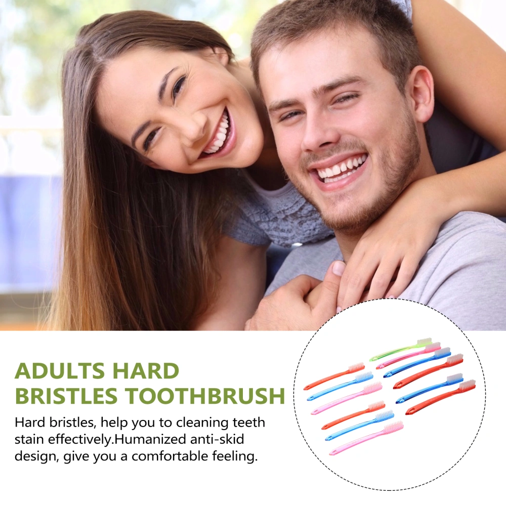 12pcs Practical Manual Toothbrush Hard Bristles Toothbrush for Adult Teeth Stain Cleaning (Random Color)