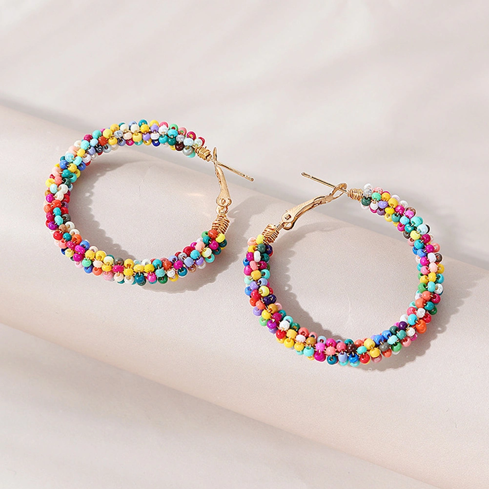 1 Pair of Woman's Bohemian Ear Hoops Trendy Beaded Earrings Exaggerated Eardrops