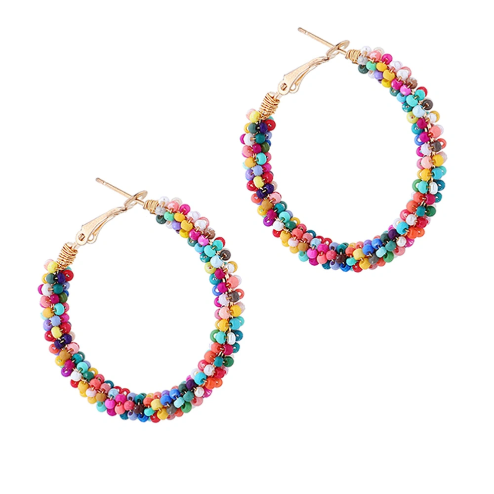 1 Pair of Woman's Bohemian Ear Hoops Trendy Beaded Earrings Exaggerated Eardrops