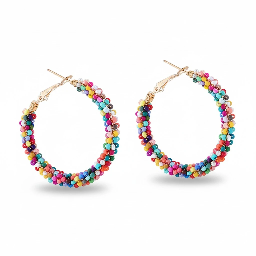 1 Pair of Woman's Bohemian Ear Hoops Trendy Beaded Earrings Exaggerated Eardrops