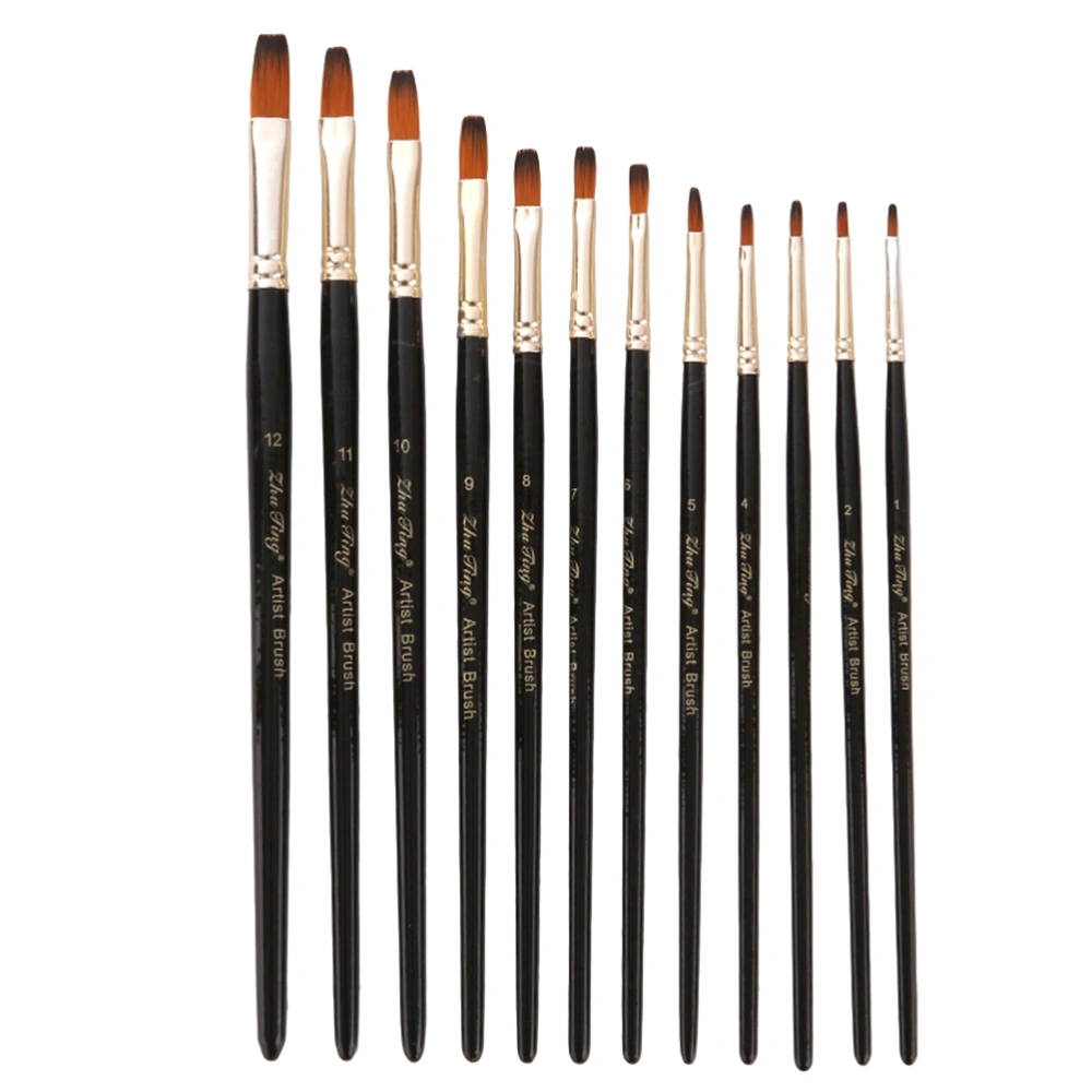 12 Pcs Two-tone Nylon Paint Brushes Wood Handle Brushes Artist Paint Brush