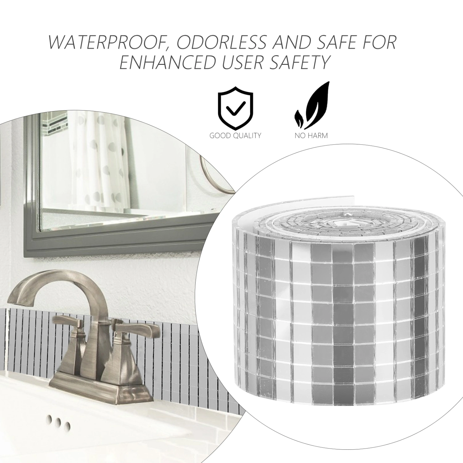 1 Roll Self-adhesive Glass Mini Square Mirror Mosaic Sticker Mosaic Wall Sticker
