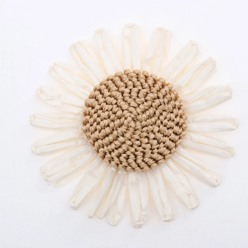 2PCS Weaving Sunflower Decor Accessory Handmade DIY Shoe Flowers Creative Girl Clothing Buckle Decor Garment Accessories Patches Full Match Flower Decor for Shoes Hat (Beige+Light Brown)