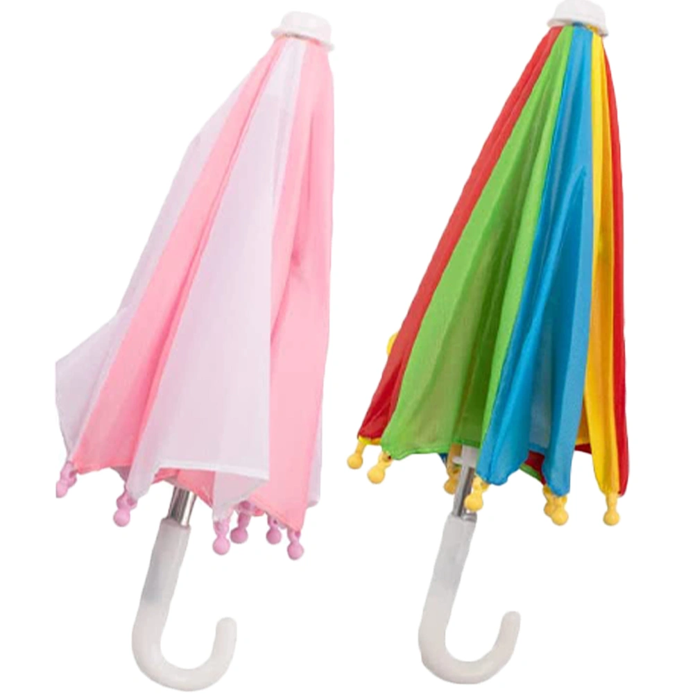2pcs Mini Umbrella Adjustable Miniature Umbrella Sunny Rainy Umbrella Model