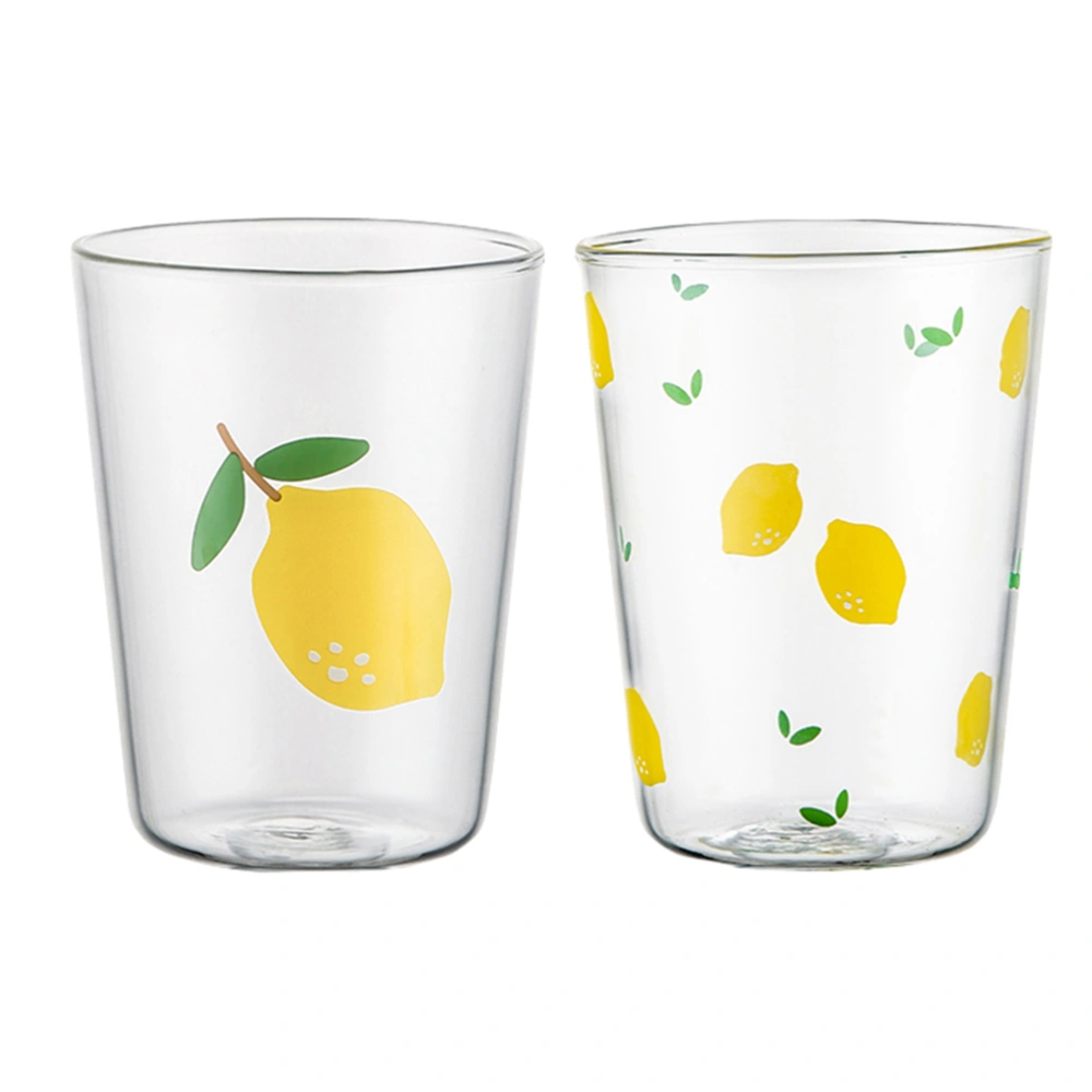 2Pcs Fresh Lemon-Printed Cups Delicate Drinks Glass Mugs Fashion Juice Cups