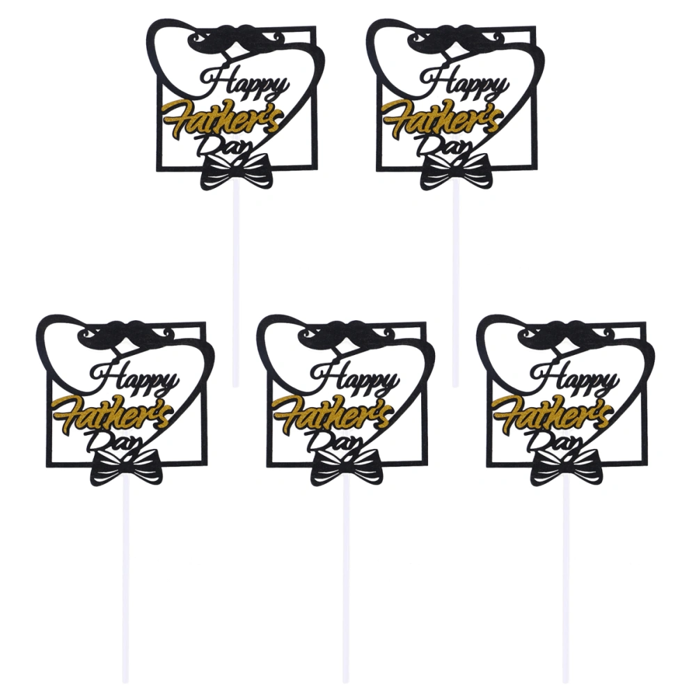 10pcs Happy Father's Day Cake Toppers Paper Cake Picks Cupcake Decor Party Supplies for Father's Day Birthday Festival (Black and Golden)