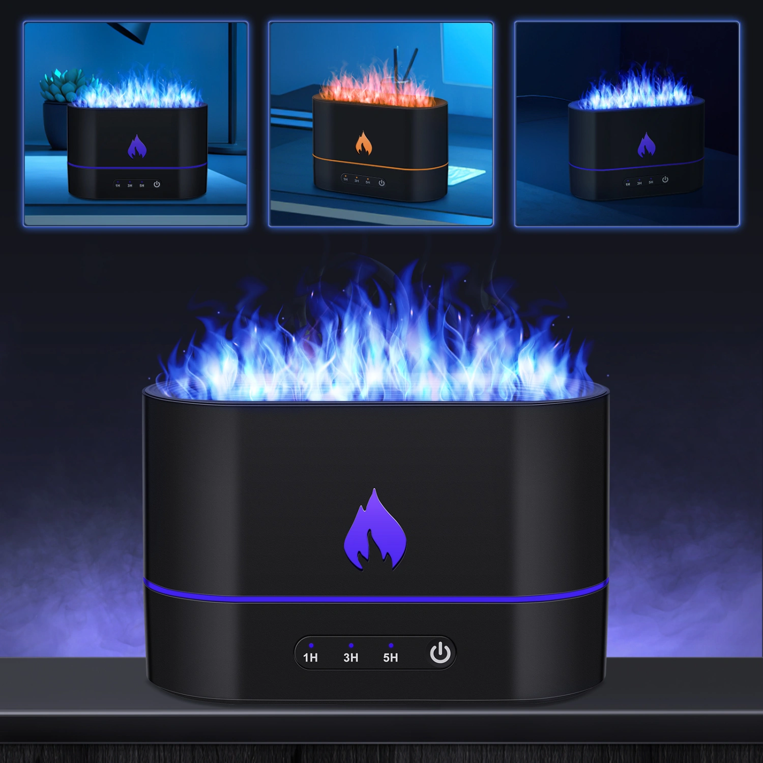LED Light Flame Humidifier Essential Oil Diffuser Noiseless Bedroom Mist Humidifier Aroma Diffuser Timer Humidifier