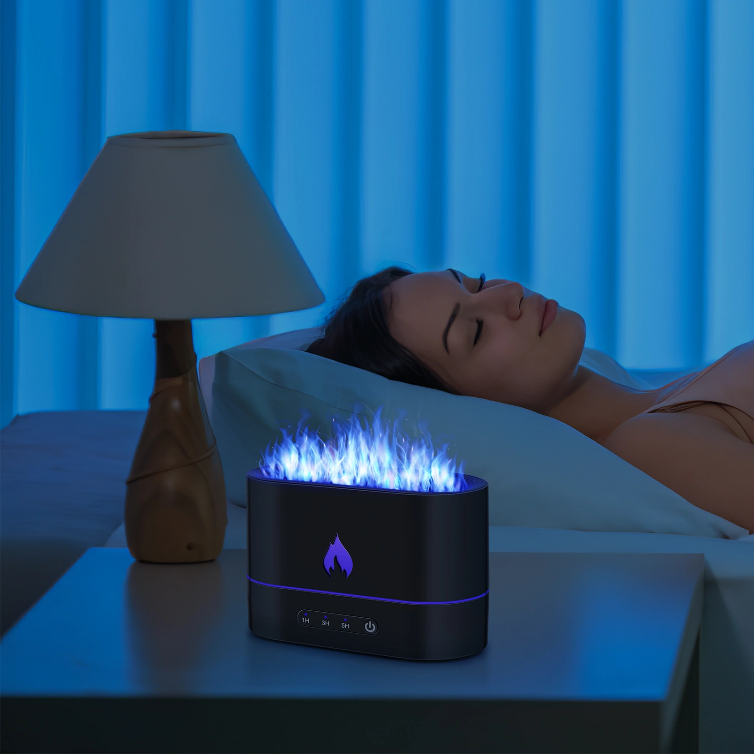 LED Light Flame Humidifier Essential Oil Diffuser Noiseless Bedroom Mist Humidifier Aroma Diffuser Timer Humidifier