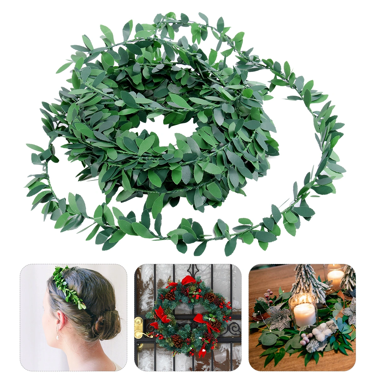 7.5m Artificial Garland Foliage Green Leaves Simulated Vine for Wedding Party Ceremony DIY Headbands