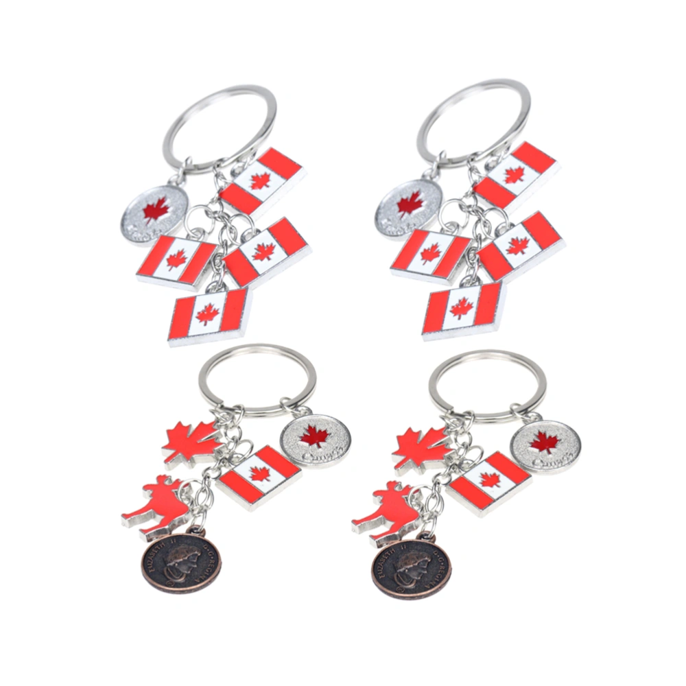 4PCS Canadian National Flag Keychains Decorative Hanging Keyrings Creative Key Holders Gift for Friends Family Colleague (B00025+B00026, Each 2PCS)