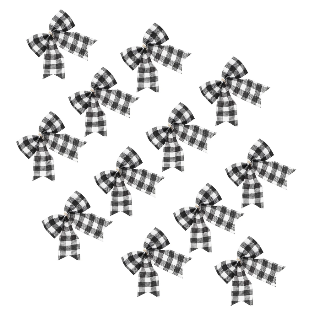 12Pcs Christmas Black White Plaid Bow Ornaments for Xmas Party Home Decor