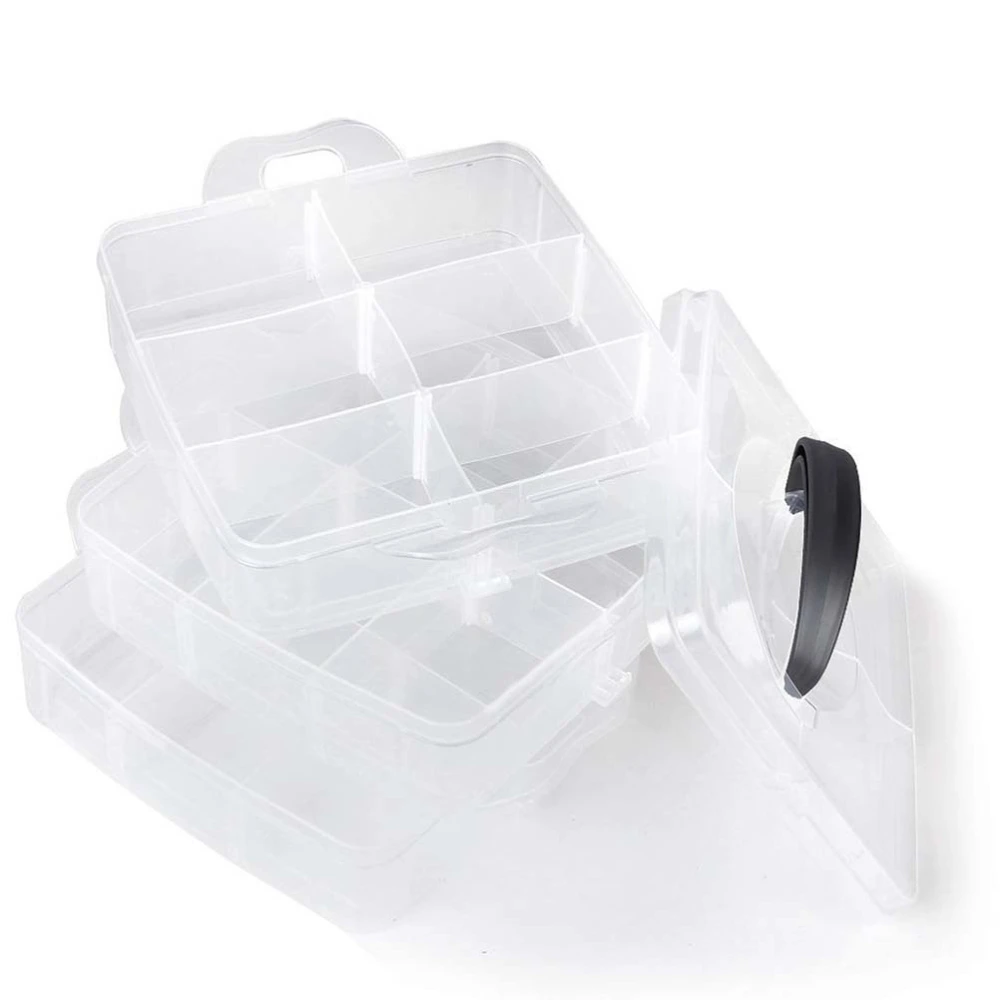 3-Layer 18-Grid Adjustable Jewelery Organizer Storage Box Container Case with Removable Dividers (Transparent)