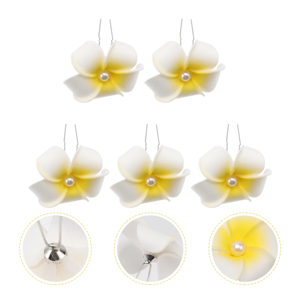 5 Pcs Hawaiian Plumeria Flower U-shaped Clip Hair Clip Bridal Barrette Hairclip Hair Accessory for Tropical Beach Party Wedding Event Decoration(4.5CM Yellow)