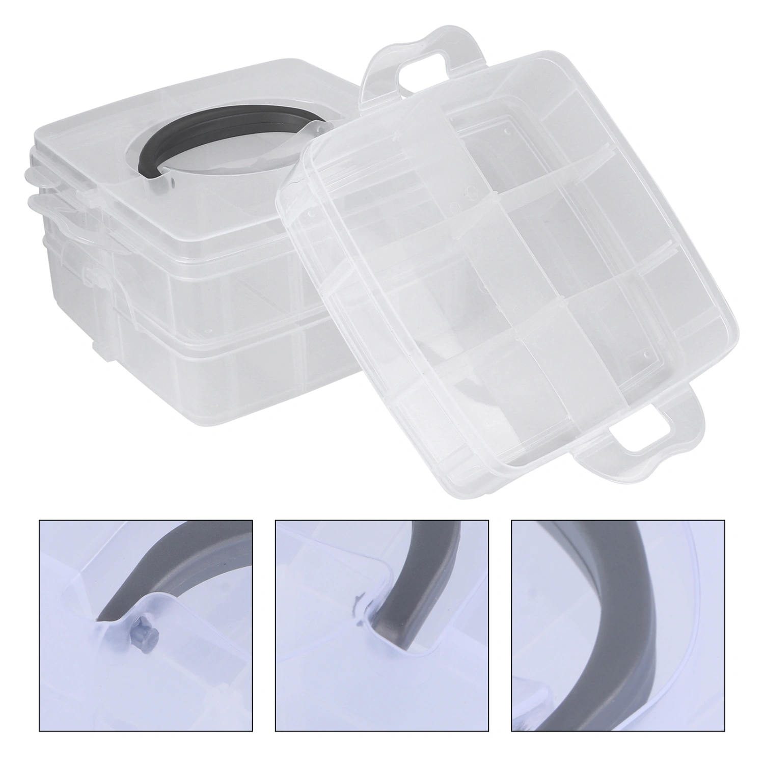 3 Layers 18 compartments Plastic Adjustable Storage Box Case Holder Organizer (Transparent White)
