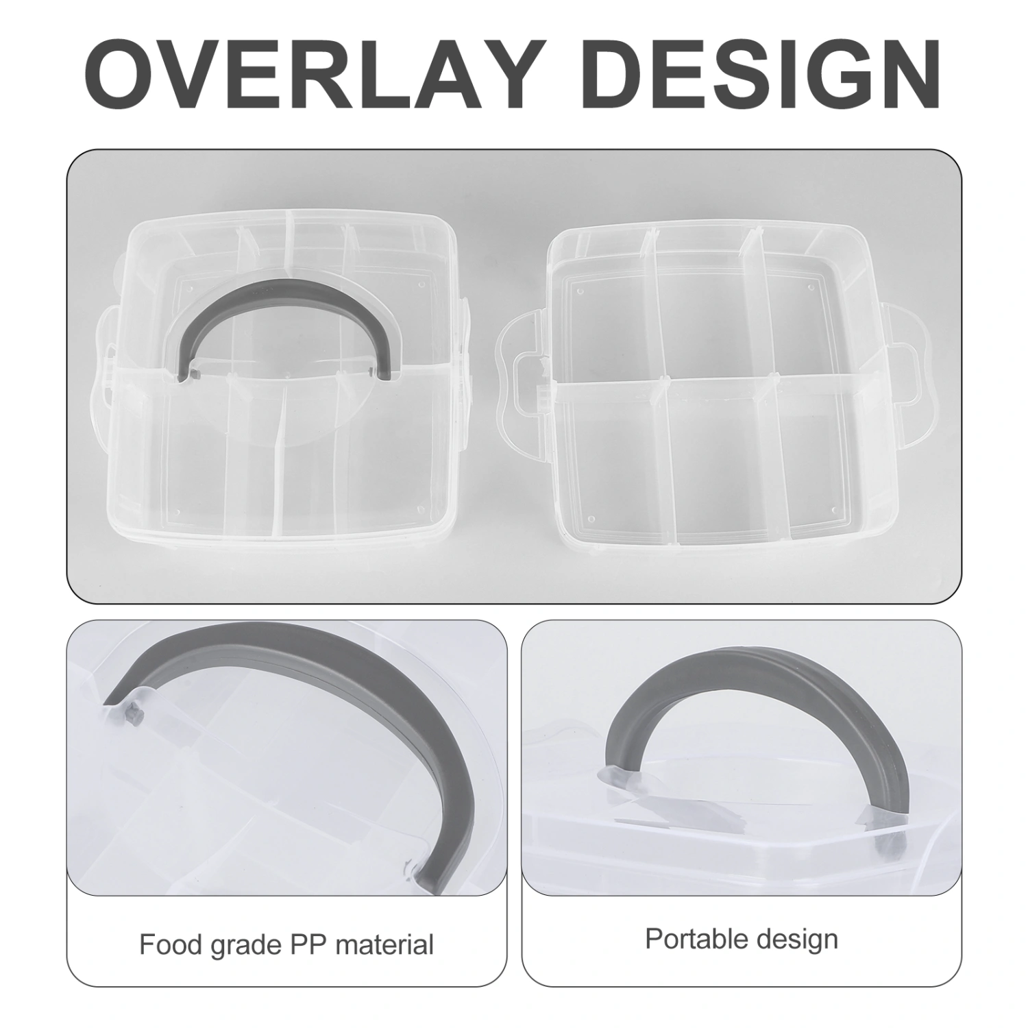 3 Layers 18 compartments Plastic Adjustable Storage Box Case Holder Organizer (Transparent White)