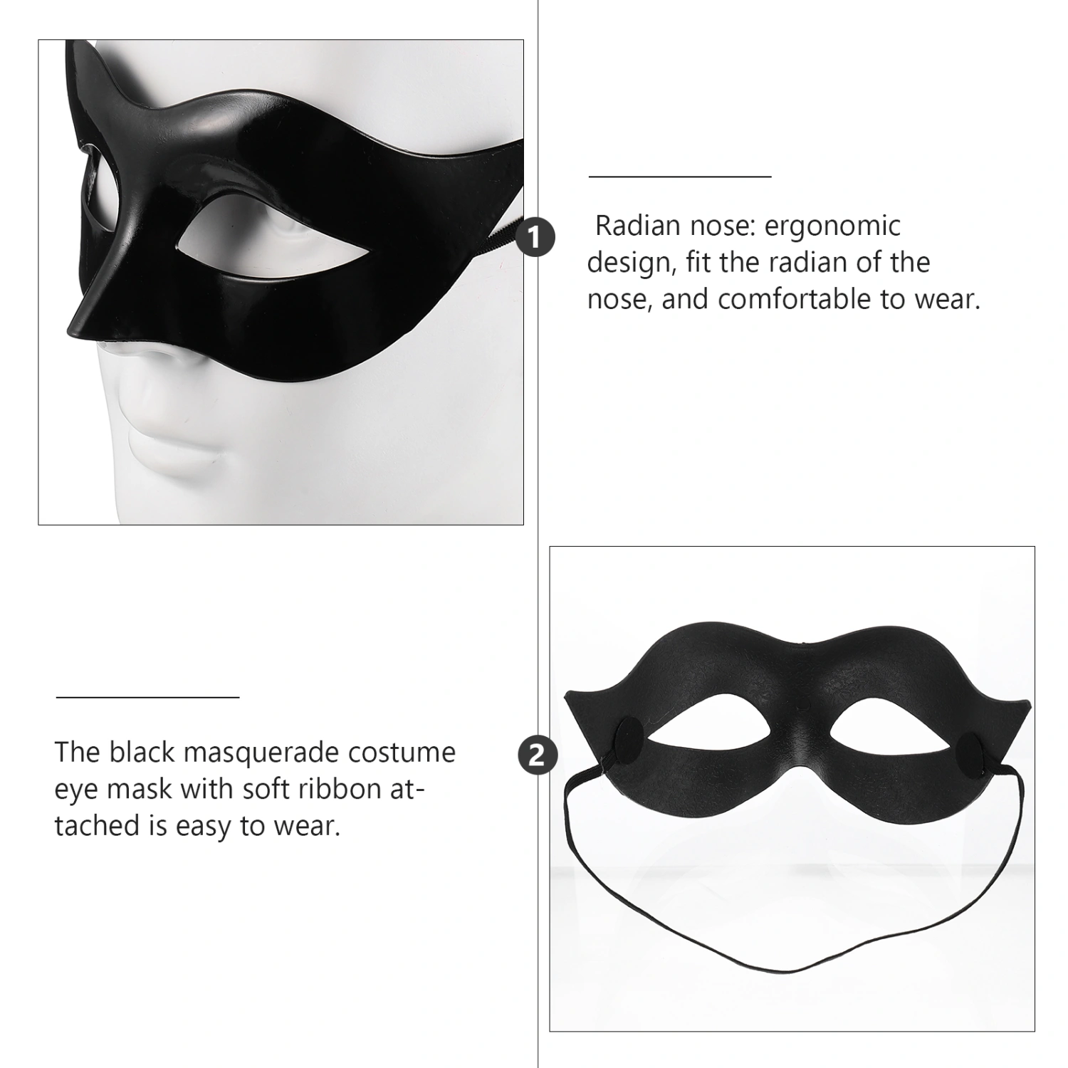 WINOMO Men Women Masquerade Costume Venetian Masquerade Mask Villain Eye Mask (Black)