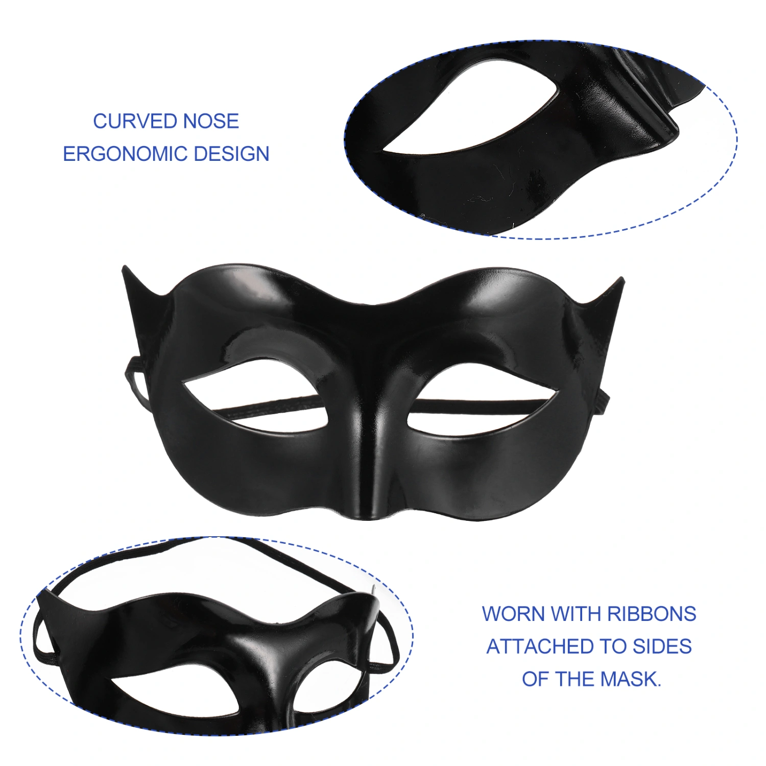 WINOMO Men Women Masquerade Costume Venetian Masquerade Mask Villain Eye Mask (Black)