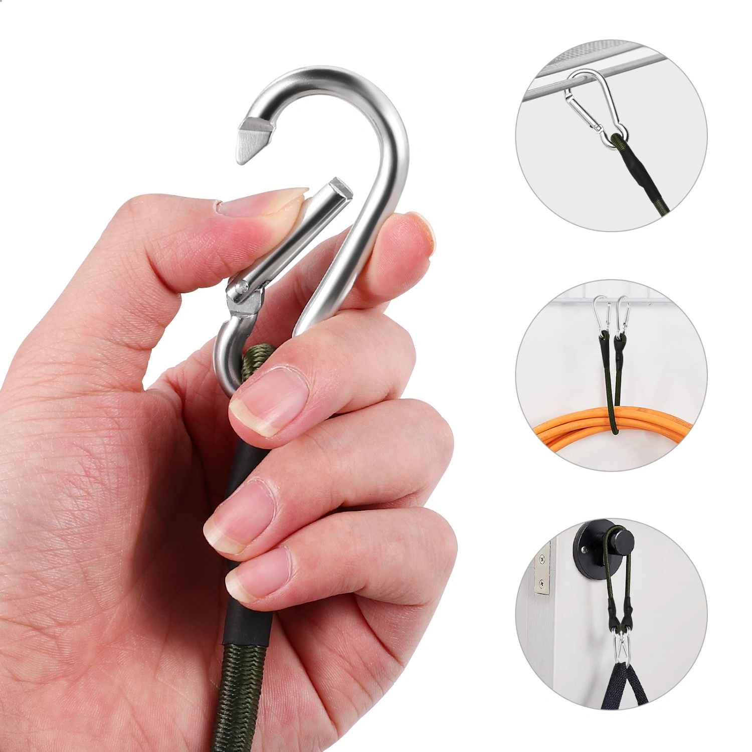4pcs Outdoor Bungee Straps Carabiner Hooks Bungee Cords Luggage Tie Downs Elastic Camping Cords