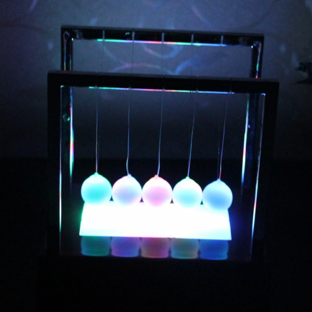 Light up Cradle Fun Steel Balance Balls Pendulum Home Office Bumper Ball Pool Balls Decoration Gift without Battery(Black Base, M)