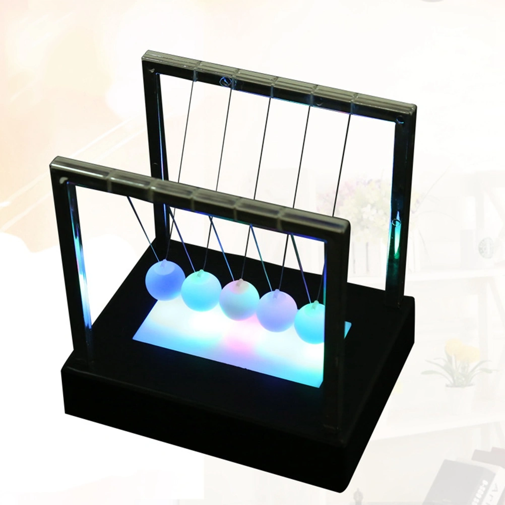 Light up Cradle Fun Steel Balance Balls Pendulum Home Office Bumper Ball Pool Balls Decoration Gift without Battery(Black Base, M)