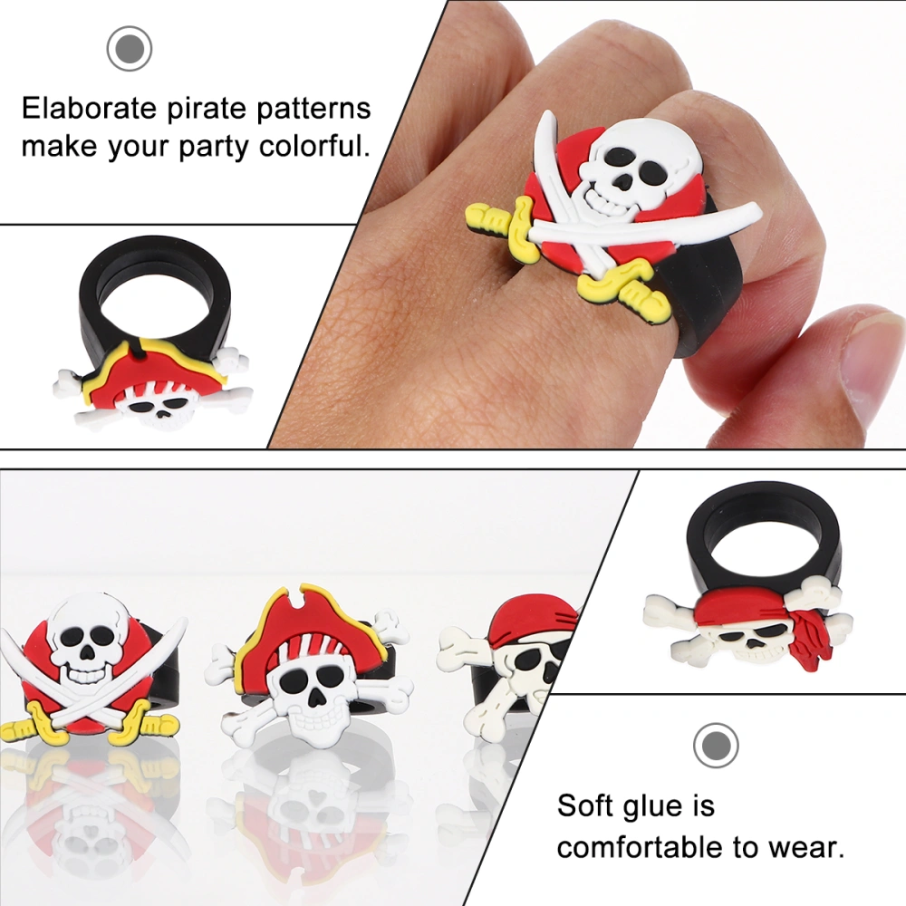 16pcs Pirate Themed Pvc Rubber Ring Children's Toy Rings (Assorted Color)