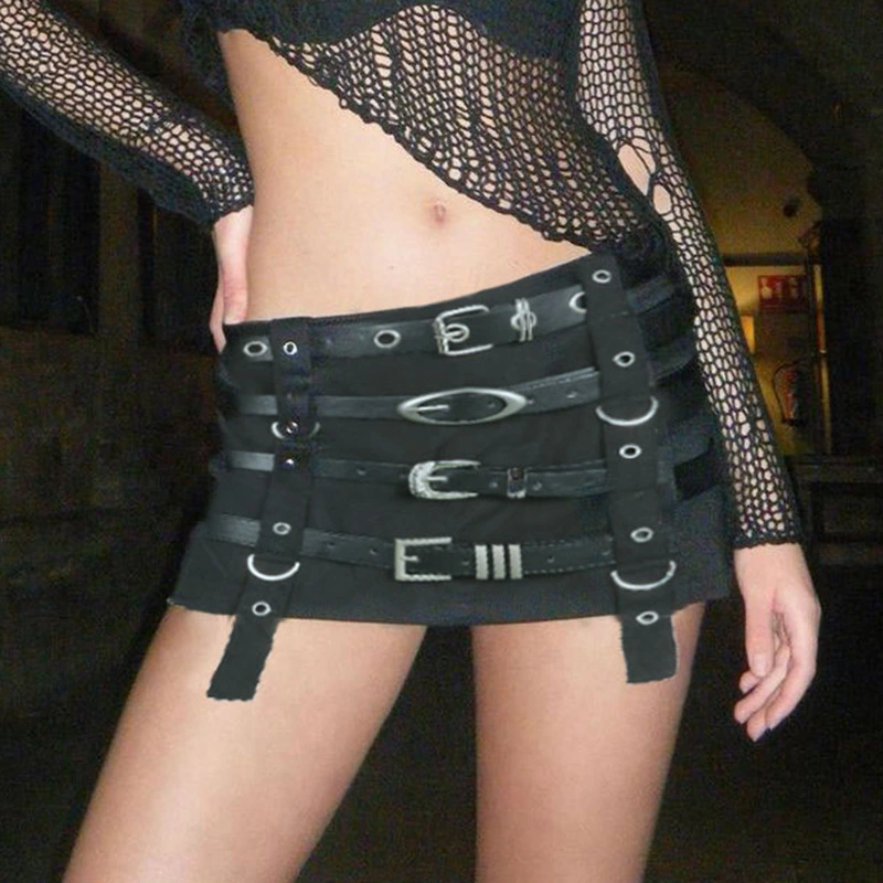 Dark Punk Design Sense Belt Splicing Skirt