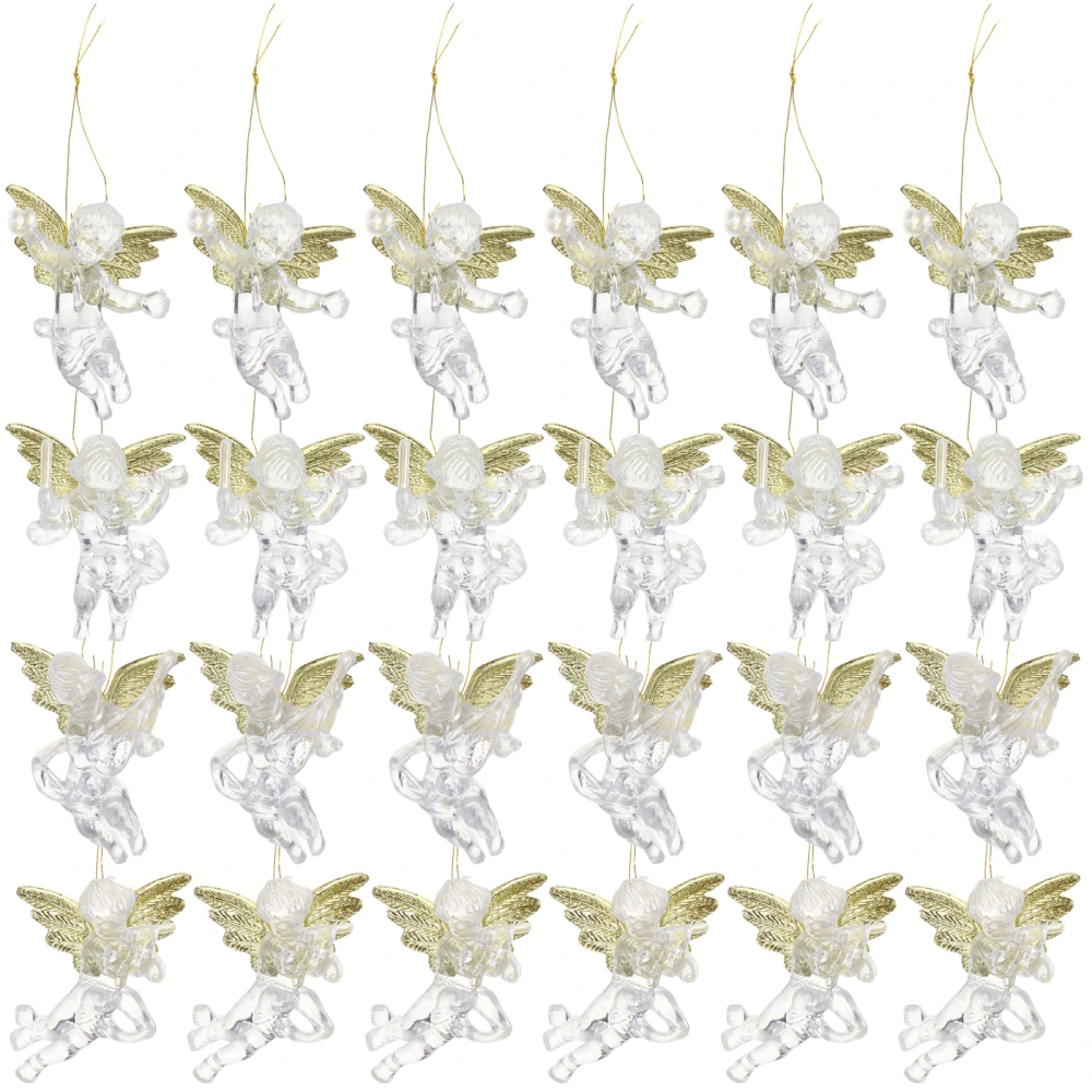 24pcs 6cm Christmas Hanging Ornaments Transparent Angel Pendants Chic Decors