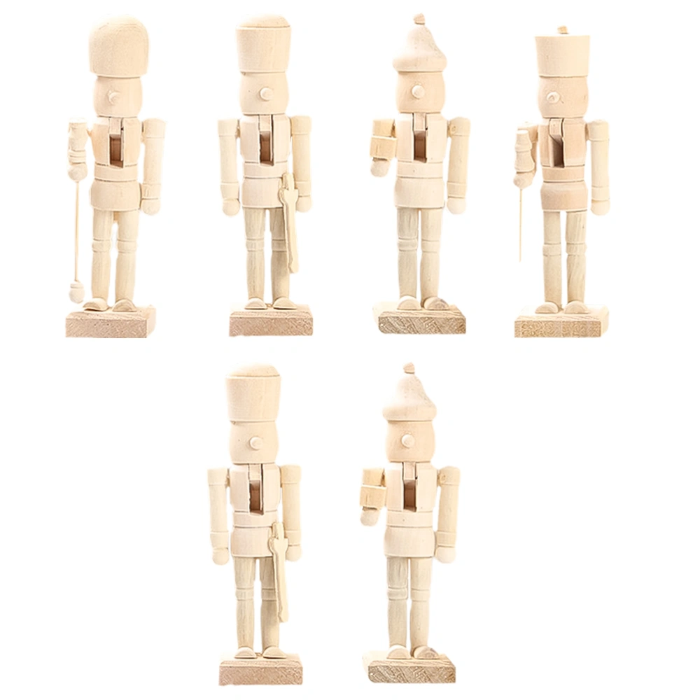 6Pcs Christmas Walnut Soldier Crafts Wooden Nutcracker Puppet Adornment Random Style