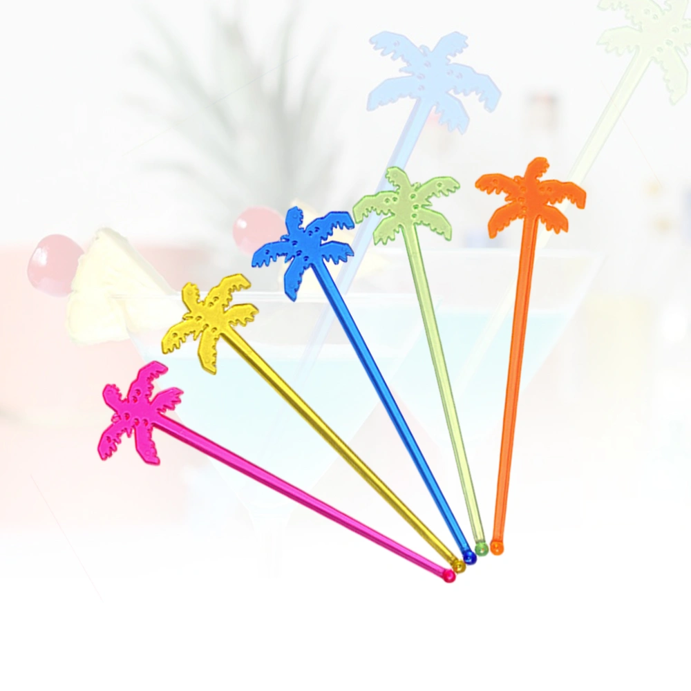 50 Pcs Coconut Tree Stir Sticks Plastic Swizzle Sticks Coffee Beverage Drink Stirrers (Mixed)