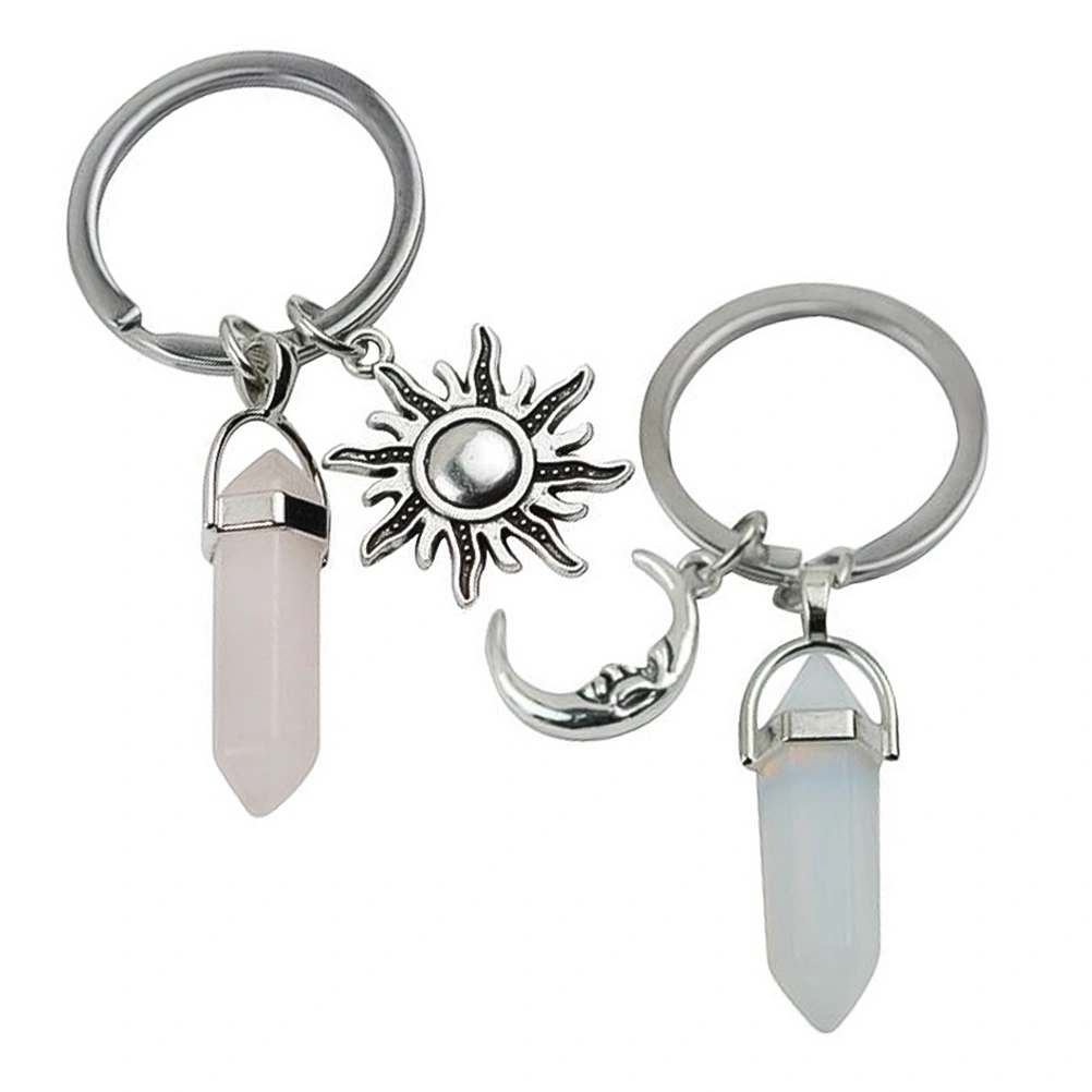 2pcs Exquisite Keychains Key Rings Metal Keychains Sun Moon Shaped Keychains