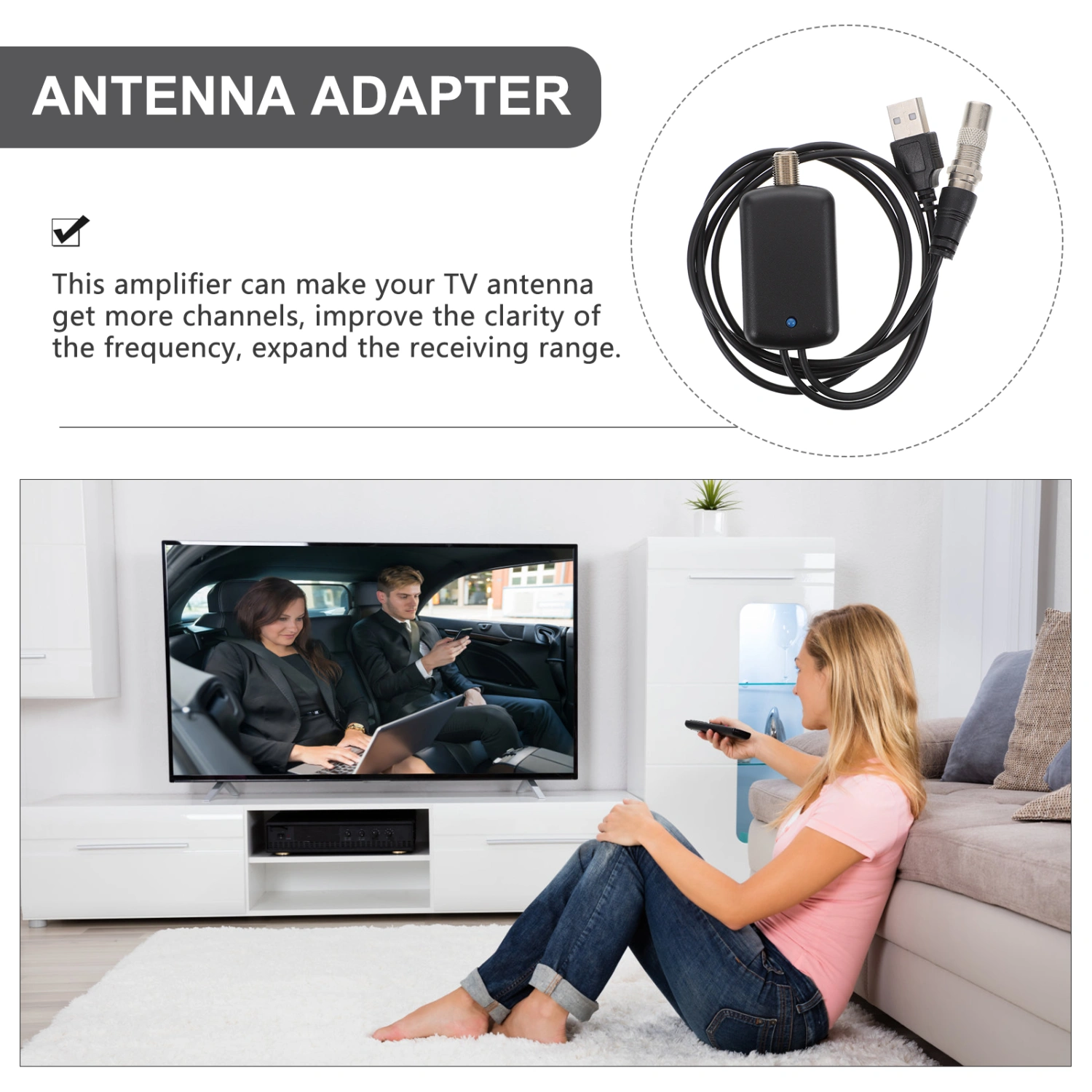 Professional 50g HDTV Atenna Signal Booster Amplifier TV Antenna High Gain HDTV Low Noise Signal Booster Antenna Adapter with Light (Black)