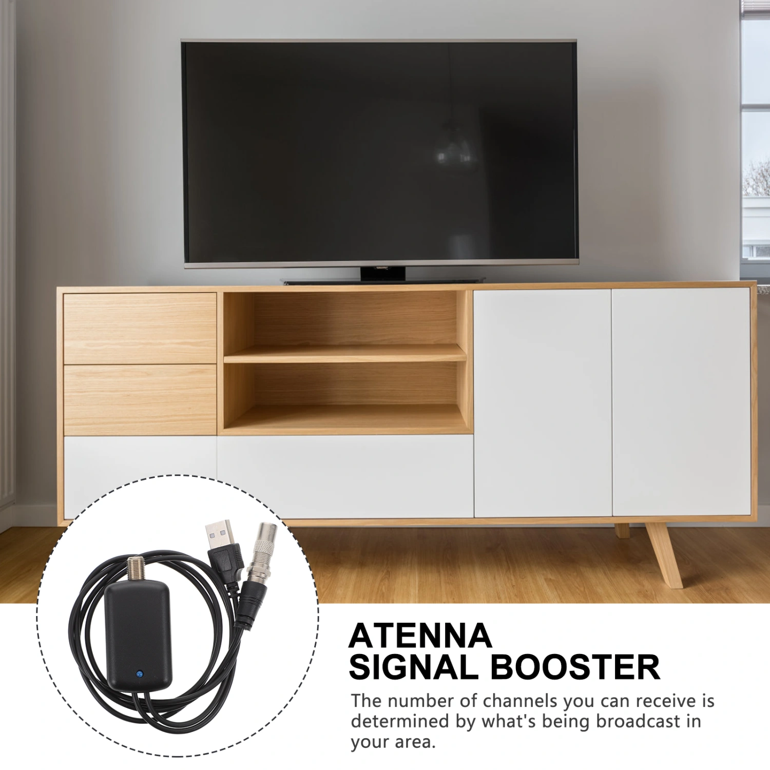 Professional 50g HDTV Atenna Signal Booster Amplifier TV Antenna High Gain HDTV Low Noise Signal Booster Antenna Adapter with Light (Black)