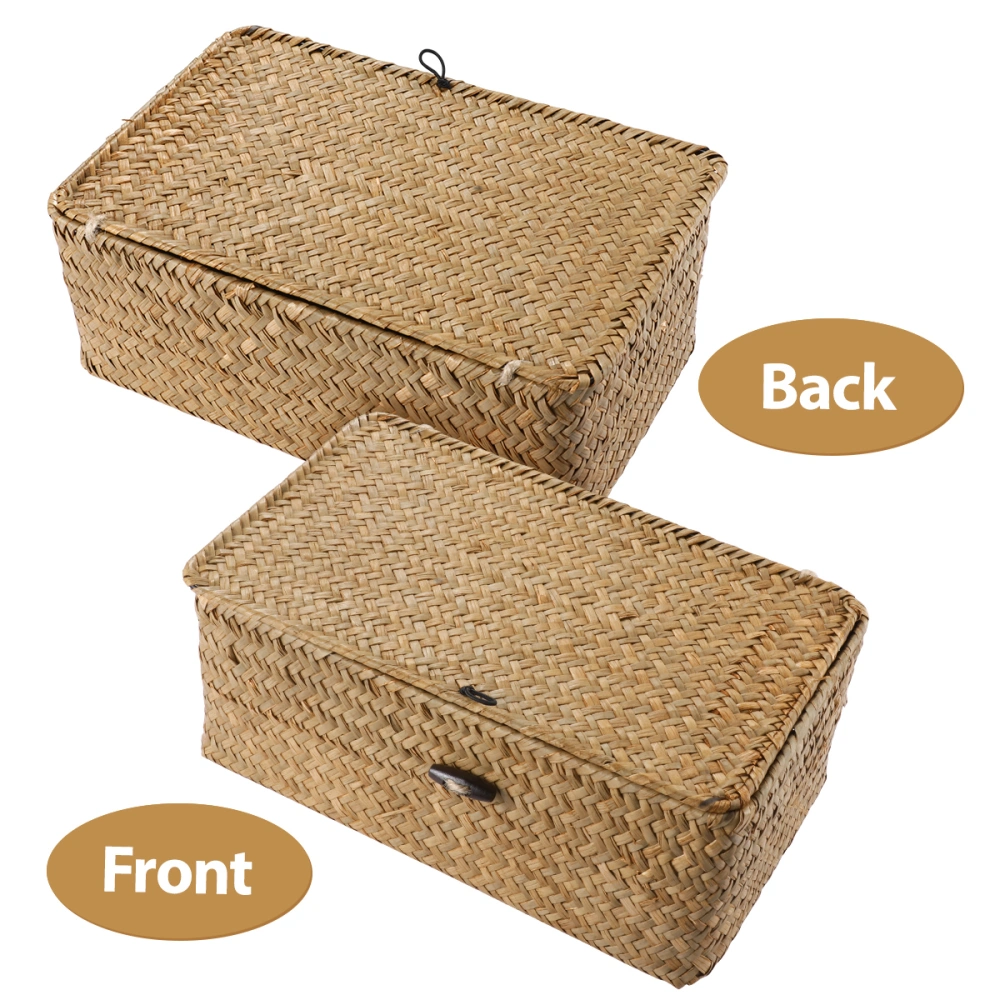 Vosarea 1PC New Seaweed Woven Basket Straw Desktop Storage Box Hand-Woven Storage Basket - Size S