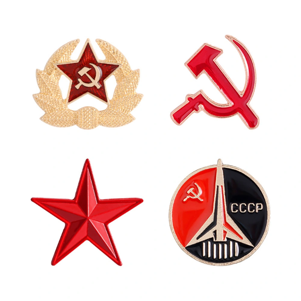 4pcs Vintage Creative Five-pointed Star Soviet Insignia Brooches (Assorted Color)