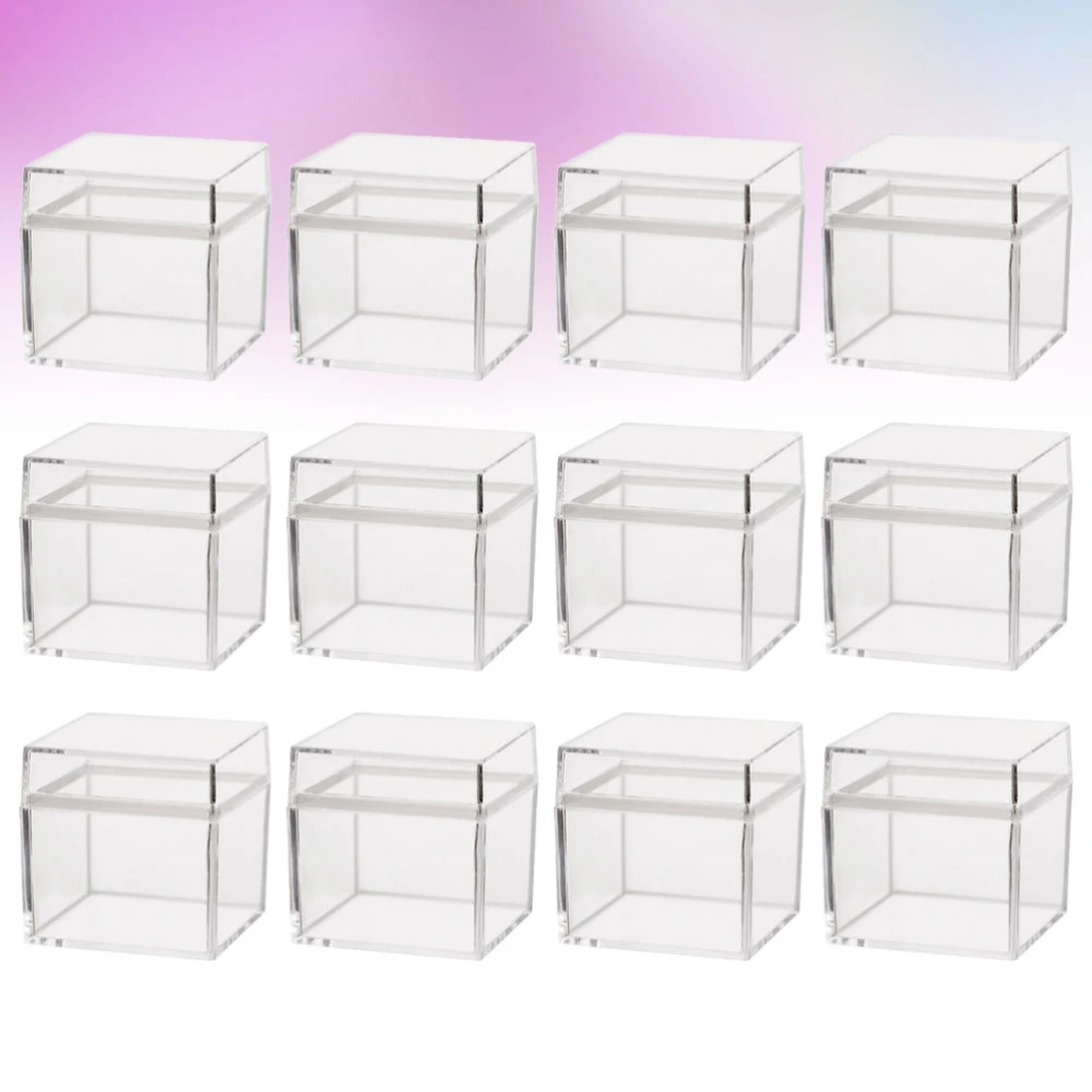 12pcs Transparent Packing Box Plastic Candy Box Gift Container Square Design Sweet Case Party Supplies with Lid